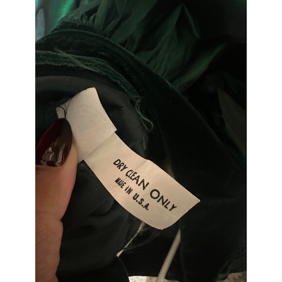 Vintage 80s ILGWU Emerald Green Velvet Taffeta Puff Sleeve Dress USA 7 - Picture 6 of 10